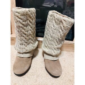 Steve Madden Trendy Cozy Slouchy Faux Suede Knit Sweater Heeled Mid-Calf Boots 8
